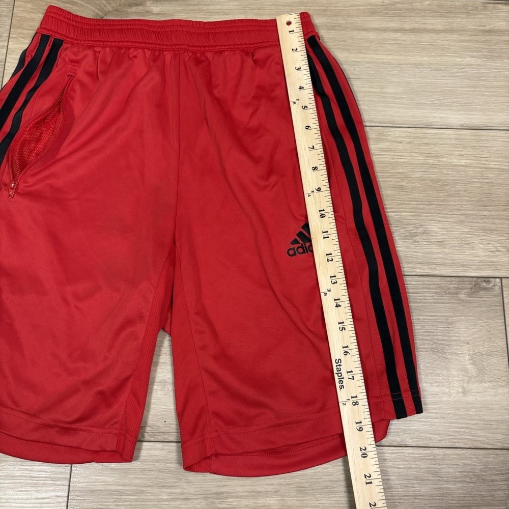 Adidas‎ Shorts Men Small Unlined Red 3 Stripe Athletic Soccer Training Polyester - Picture 5 of 8